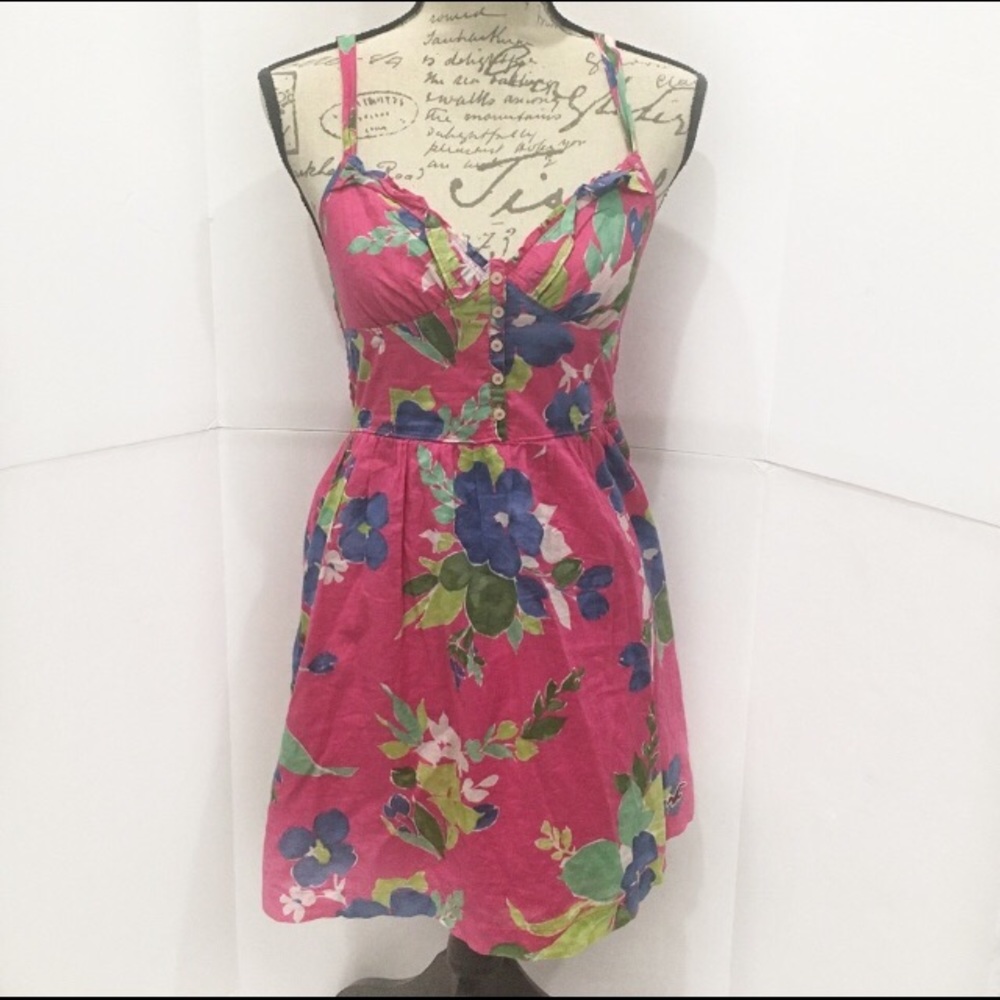 Pink Floral Fit Flare Summer Dress Hollister